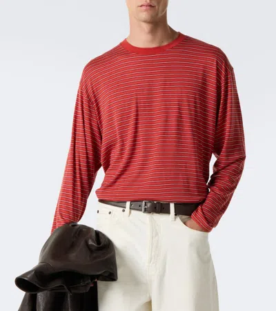 Auralee Striped Wool T-shirt In Red