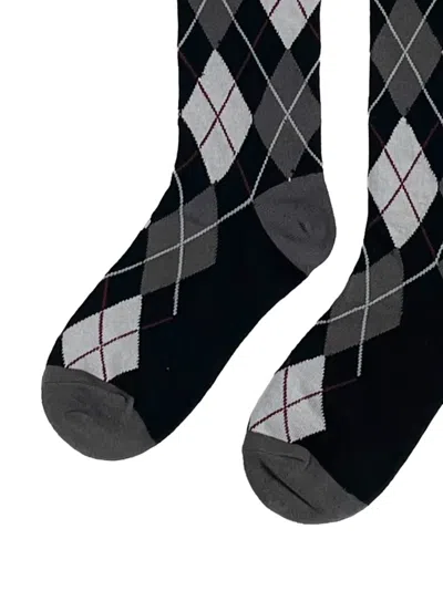 Pushbutton Argyle-pattern Knee-high Socks In Black