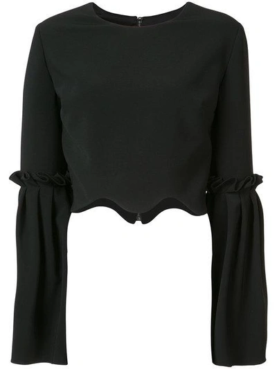 Shop Christian Siriano Scalloped Cropped Blouse In Black