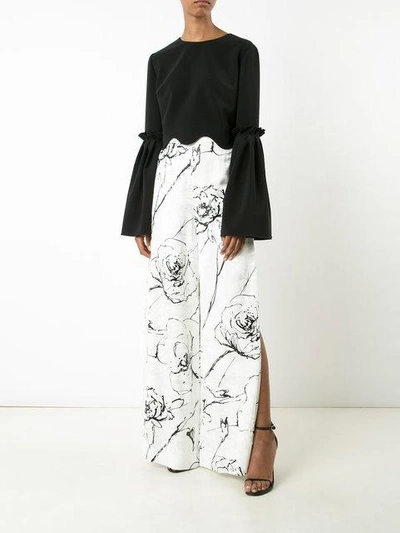 Shop Christian Siriano Scalloped Cropped Blouse In Black