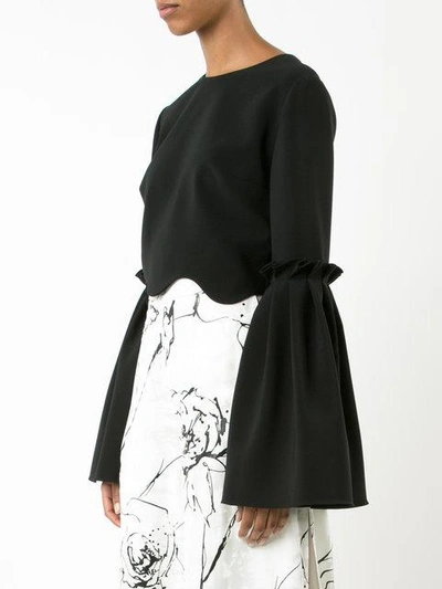 Shop Christian Siriano Scalloped Cropped Blouse In Black