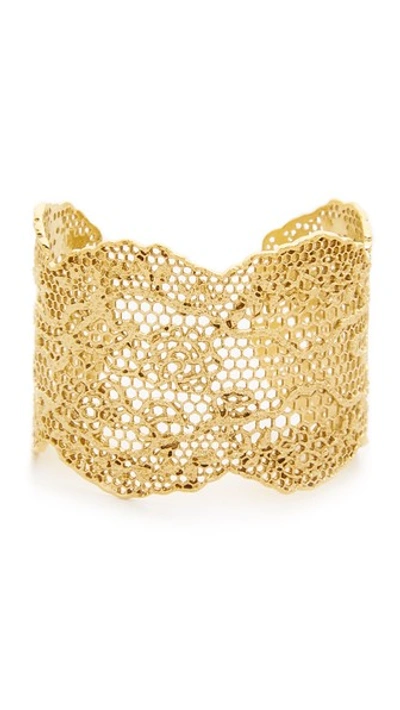 Shop Aurelie Bidermann Laser Cut Vintage Lace Cuff In Gold