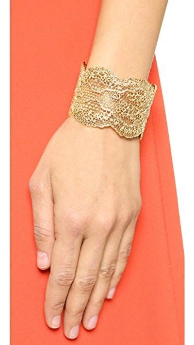 Shop Aurelie Bidermann Laser Cut Vintage Lace Cuff In Gold