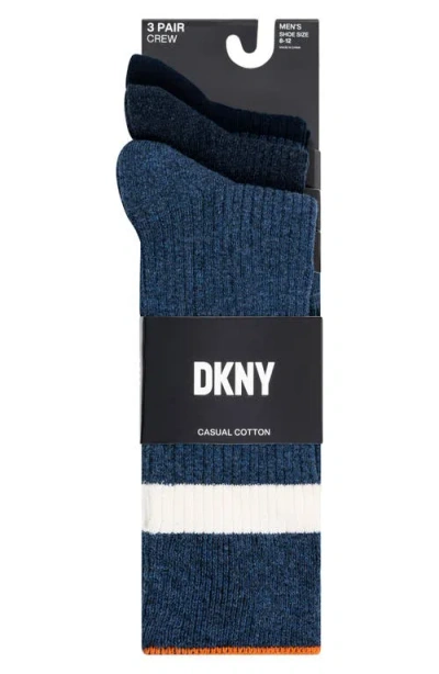 Donna Karan Assorted 3-pack Crew Socks In Blue