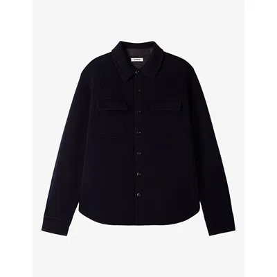 Sandro Boiled Wool Overshirt In Black