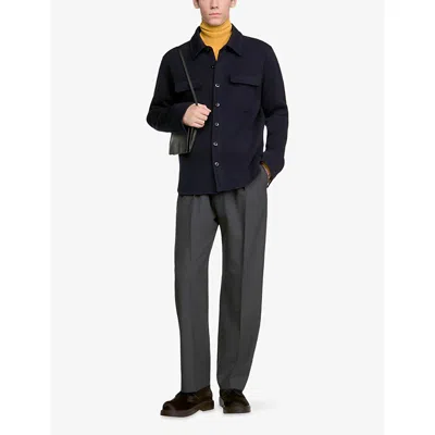 Sandro Boiled Wool Overshirt In Black