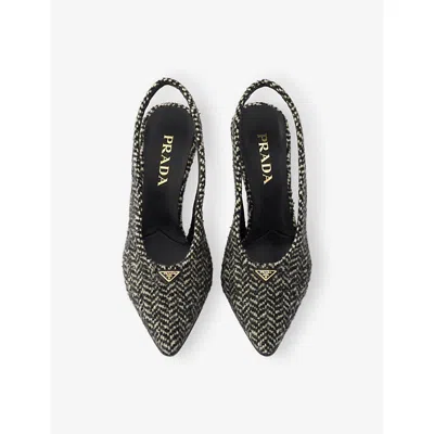 Prada White And Black Slingback Pumps In Chevron Fabric In Pink