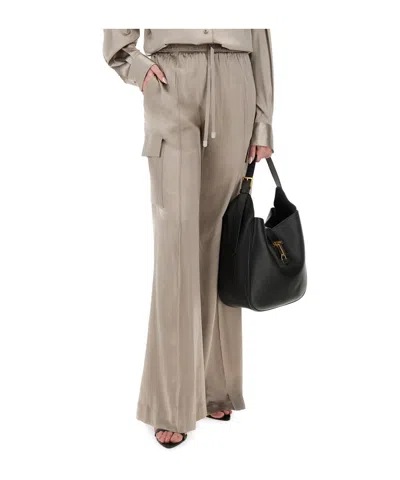 Tom Ford Satin Drawstring Cargo Pants In Silver