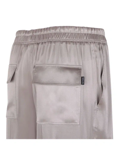 Tom Ford Satin Drawstring Cargo Pants In Silver
