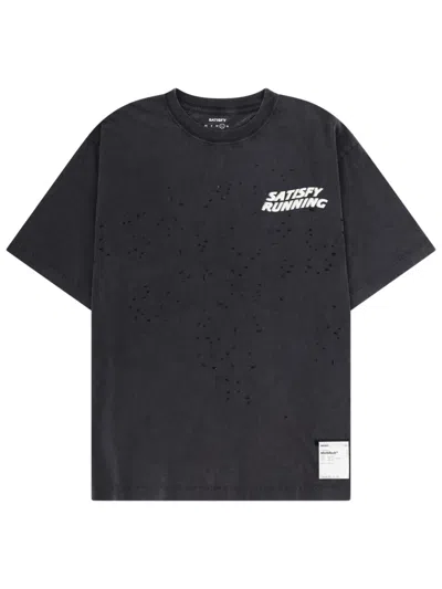 Satisfy Distressed Logo-print T-shirt In Black