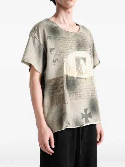 Saitos Patchwork-print Distressed T-shirt In Gray