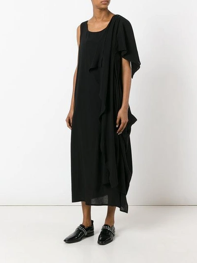 Shop Yohji Yamamoto Draped Shoulder Shift Dress - Black