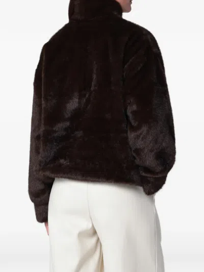 Source Unknown Faux Fur Half-zip Sweatshirt In Brown