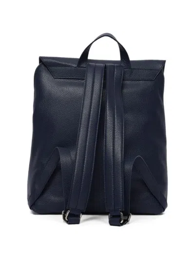 Orciani Grained Leather Foldover Backpack In Blue