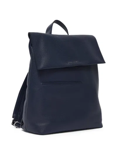 Orciani Grained Leather Foldover Backpack In Blue