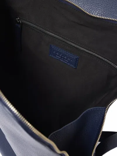 Orciani Grained Leather Foldover Backpack In Blue