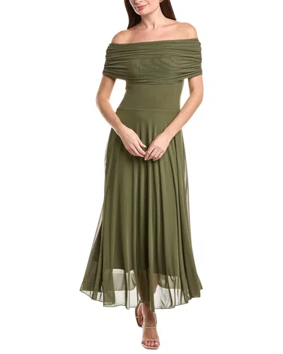 Ipponelli Solid Off-shoulder Maxi Dress In Green
