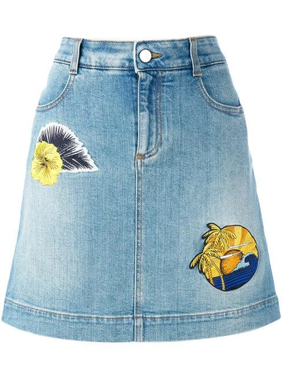 Shop Stella Mccartney - Floral Patch Denim Skirt