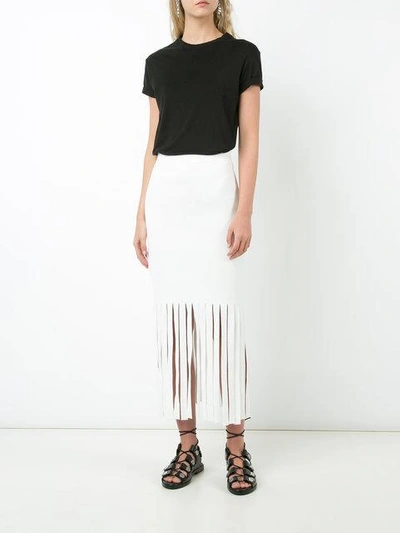 Shop Alexander Wang Long Shredded Skinny Skirt In White