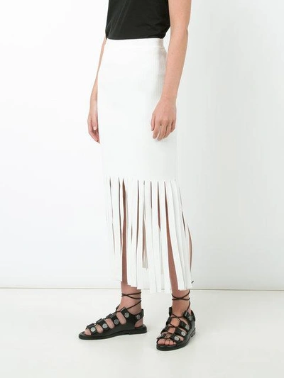 Shop Alexander Wang Long Shredded Skinny Skirt In White