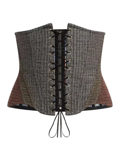 Etro Wool Corset Belt With Micro Houndstooth Pattern In Gray