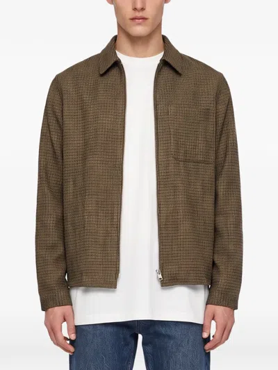 Another Aspect Check-pattern Zip-up Overshirt In Brown