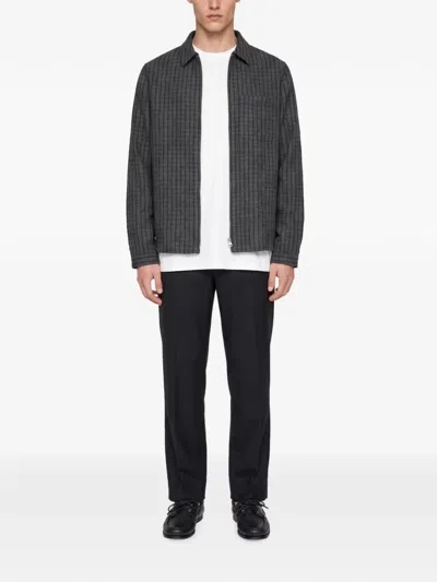 Another Aspect Check-pattern Zip-up Overshirt In Gray
