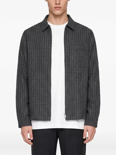 Another Aspect Check-pattern Zip-up Overshirt In Gray