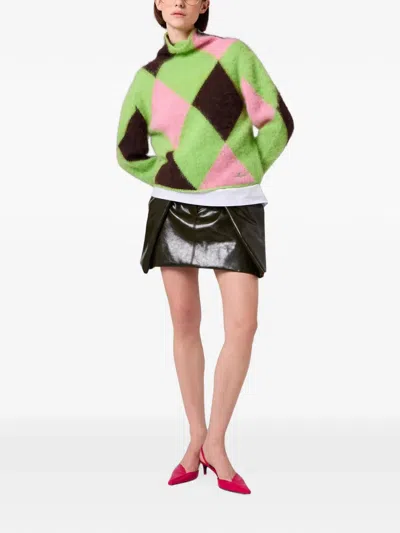 Msgm Argyle-pattern High-neck Sweater In Green