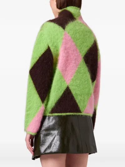 Msgm Argyle-pattern High-neck Sweater In Green