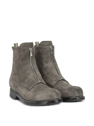 Officine Creative Front-zip Distressed-effect Boots In Gray