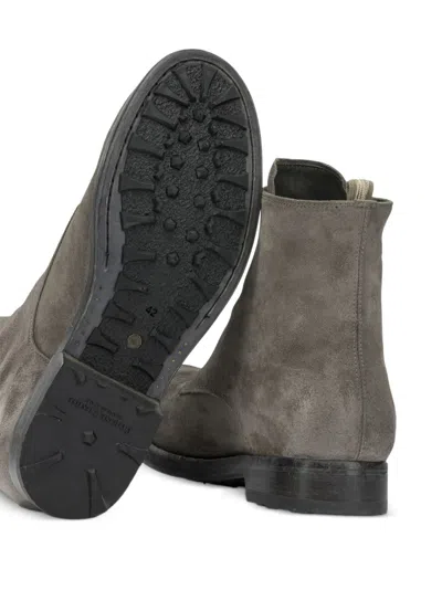 Officine Creative Front-zip Distressed-effect Boots In Gray