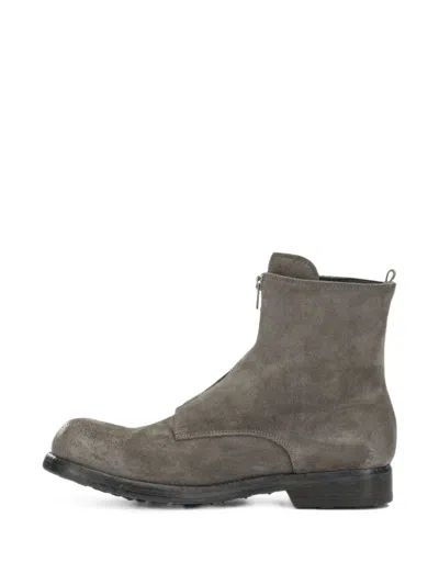 Officine Creative Front-zip Distressed-effect Boots In Gray