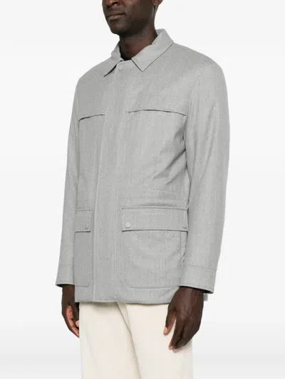 Canali Wool Patch-pocket Jacket In Gray