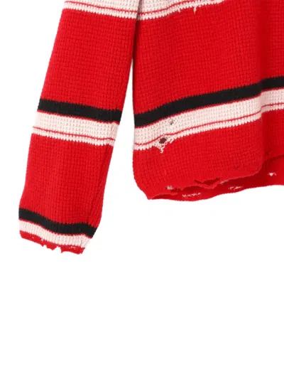 Second / Layer Distressed Striped Cardigan In Red
