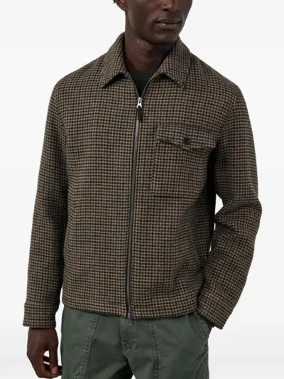 Hartford Dandy Houndstooth-pattern Zip-up Jacket In Brown