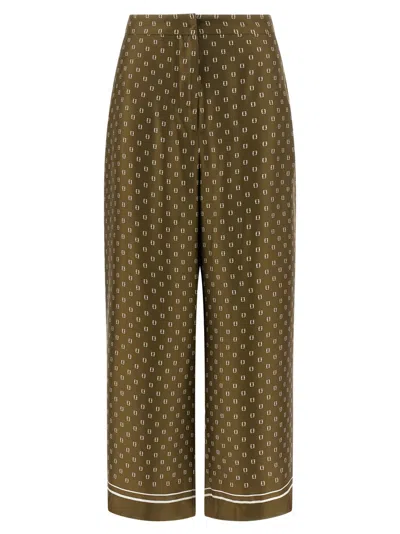 Max Mara Green Straight Flat Front Pants In Multi