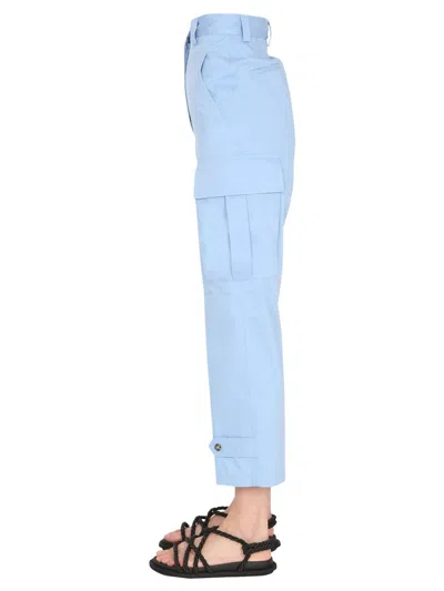Msgm Cropped Cargo Pants With Buttoned Hem In Blue