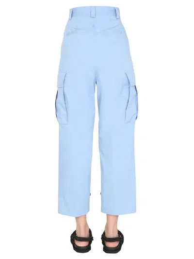 Msgm Cropped Cargo Pants With Buttoned Hem In Blue