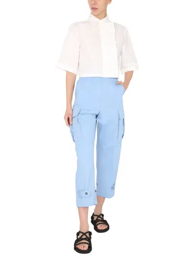 Msgm Cropped Cargo Pants With Buttoned Hem In Blue