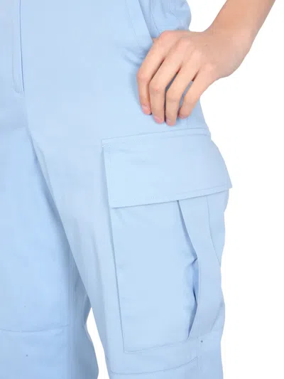 Msgm Cropped Cargo Pants With Buttoned Hem In Blue