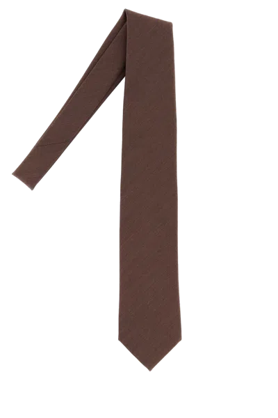 Brioni Herringbone-pattern Wool Tie In Brown