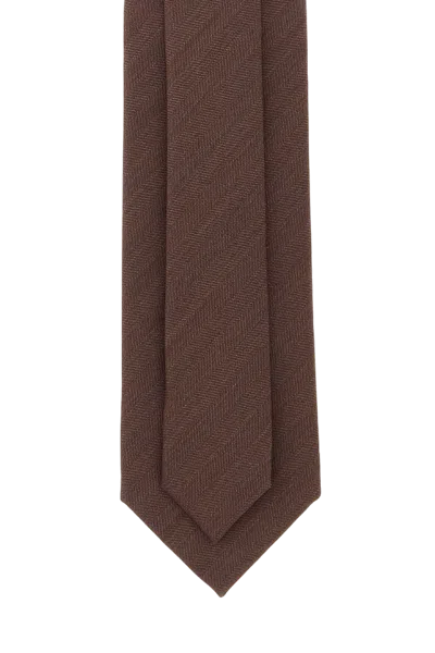 Brioni Herringbone-pattern Wool Tie In Brown