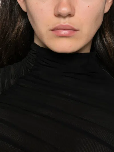 Amazuìn Ruched Semi-sheer T-shirt In Black