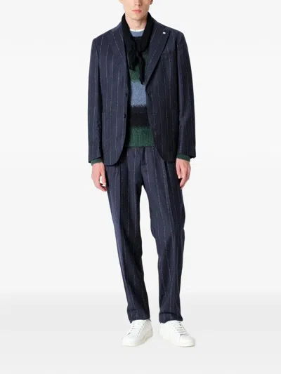 Manuel Ritz Pinstripe-pattern Single-breasted Suit In Blue