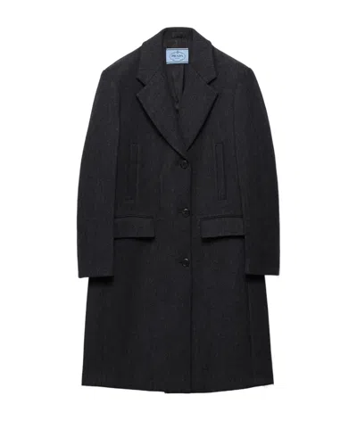 Prada Single-breasted Double Wool Coat In Black