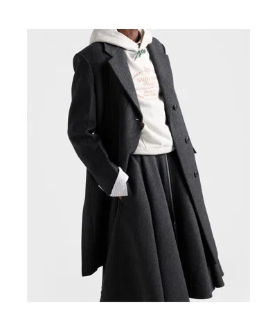 Prada Single-breasted Double Wool Coat In Black