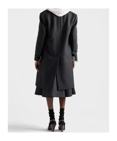 Prada Single-breasted Double Wool Coat In Black