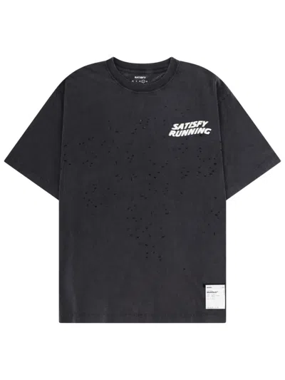 Satisfy Distressed Logo-print T-shirt In Black
