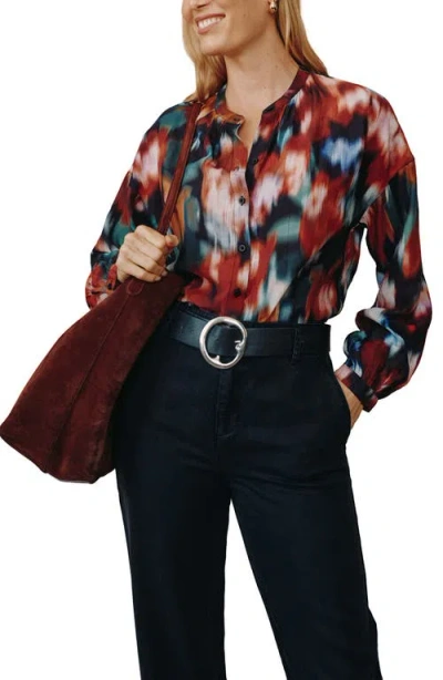 Bella Dahl Split Neck Button Down Shirt In Multi